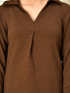 Myshka Girls Brown Solid Polyester Top With Trouser | Grocsy