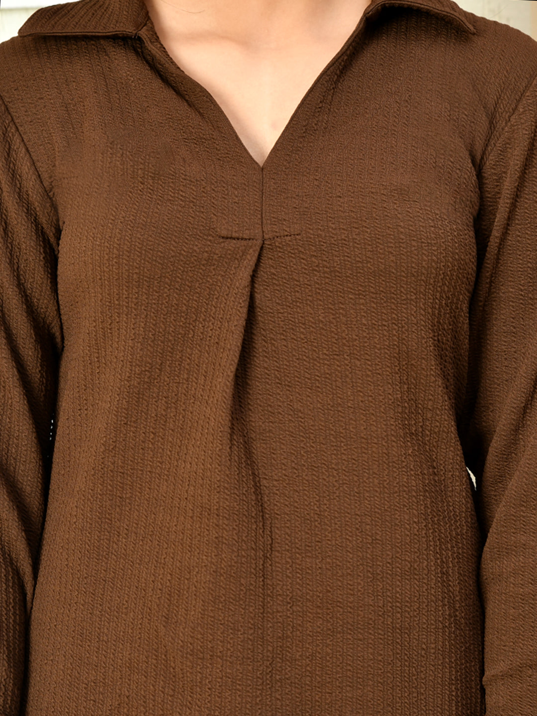 Myshka Girls Brown Solid Polyester Top With Trouser | Grocsy