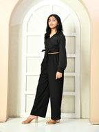 Myshka Girls Black Solid Polyester Top With Trouser | Grocsy