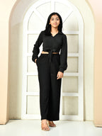 Myshka Girls Black Solid Polyester Top With Trouser | Grocsy
