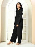 Myshka Girls Black Solid Polyester Top With Trouser | Grocsy