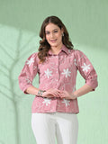 Myshka Women's Causal Shirt Style Embroidered Top Pink Color | Grocsy