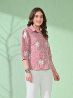 Myshka Women's Causal Shirt Style Embroidered Top Pink Color | Grocsy