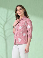 Myshka Women's Causal Shirt Style Embroidered Top Pink Color | Grocsy