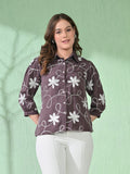 Myshka Women's Causal Printed Shirt Style Embroidered Top Brown Color | Grocsy