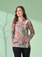 Myshka Women's Causal Printed Shirt Style Embroidered Top Multi Color | Grocsy