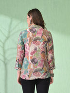 Myshka Women's Causal Printed Shirt Style Embroidered Top Multi Color | Grocsy