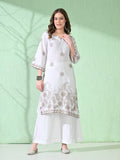 Myshka Women's Embroidered Calf Length White Kurta With Palazzo | Grocsy