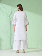 Myshka Women's Embroidered Calf Length White Kurta With Palazzo | Grocsy