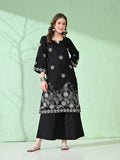 Myshka Women's Embroidered Calf Length Black Kurta With Palazzo | Grocsy