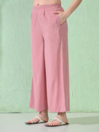 Myshka Women's Embroidered Calf Length Pink Kurta With Palazzo | Grocsy