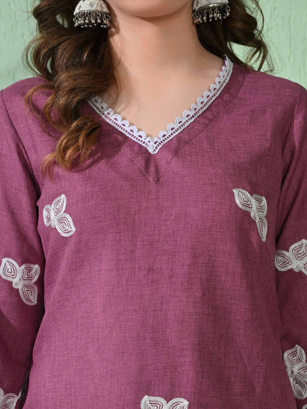 Myshka Women's Embroidered Calf Length Mauve Kurta With Palazzo | Grocsy