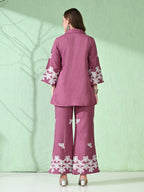 Myshka Women's Floral Embroidered Pink Tunic with Trouser | Grocsy