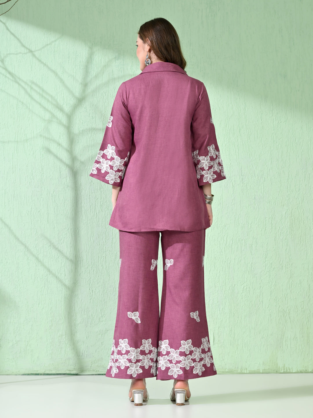 Myshka Women's Floral Embroidered Pink Tunic with Trouser | Grocsy