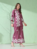 Myshka Women's Floral Embroidered Pink Tunic with Trouser | Grocsy
