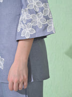 Myshka Women's Floral Embroidered SkyBlue Tunic with Trouser | Grocsy