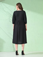 Myshka Women's Flared Knee Length Embroidered Black Dress | Grocsy