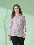 Myshka Women's Causal Printed Shirt Style Embroidered Top Lavender Color | Grocsy