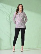 Myshka Women's Causal Printed Shirt Style Embroidered Top Lavender Color | Grocsy