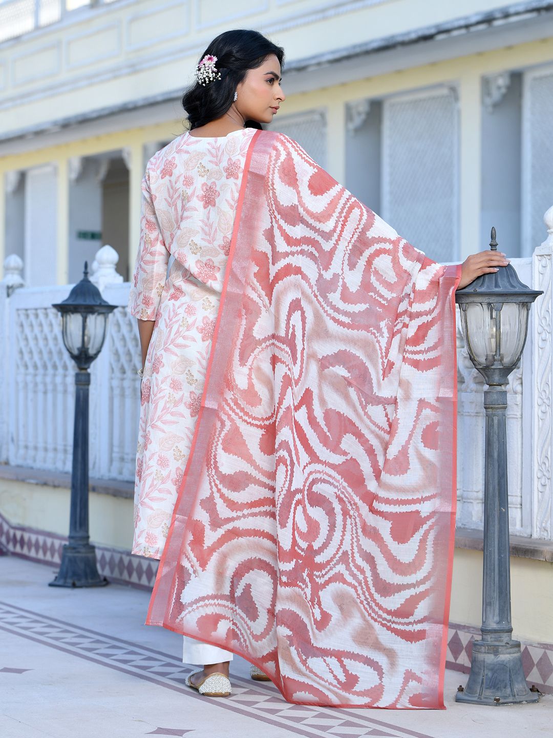 Vaasva Women's Cream Chocolate Linen Digital Printed Suit Set | Grocsy