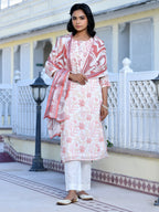 Vaasva Women's Cream Chocolate Linen Digital Printed Suit Set | Grocsy