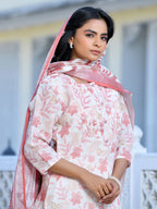 Vaasva Women's Cream Chocolate Linen Digital Printed Suit Set | Grocsy