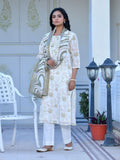 Vaasva Women's Cream Henna Linen Digital Printed Suit Set | Grocsy