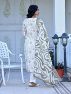 Vaasva Women's Cream Henna Linen Digital Printed Suit Set | Grocsy