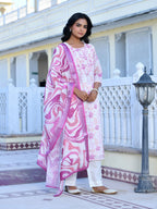 Vaasva Women's Cream Purple Linen Digital Printed Suit Set | Grocsy