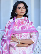Vaasva Women's Cream Purple Linen Digital Printed Suit Set | Grocsy