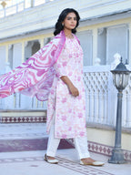 Vaasva Women's Cream Purple Linen Digital Printed Suit Set | Grocsy