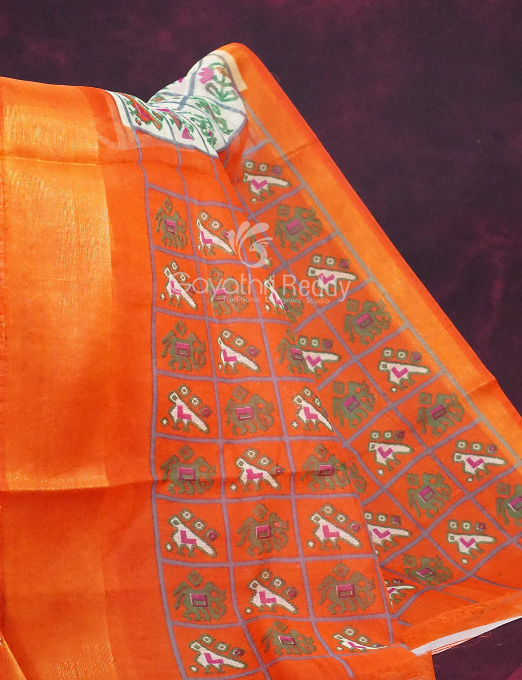 Shades of Cream And Orange Colour Blouse Patola Design Semi Chanderi Saree By Gayathri Reddy Designer Studio | Grocsy