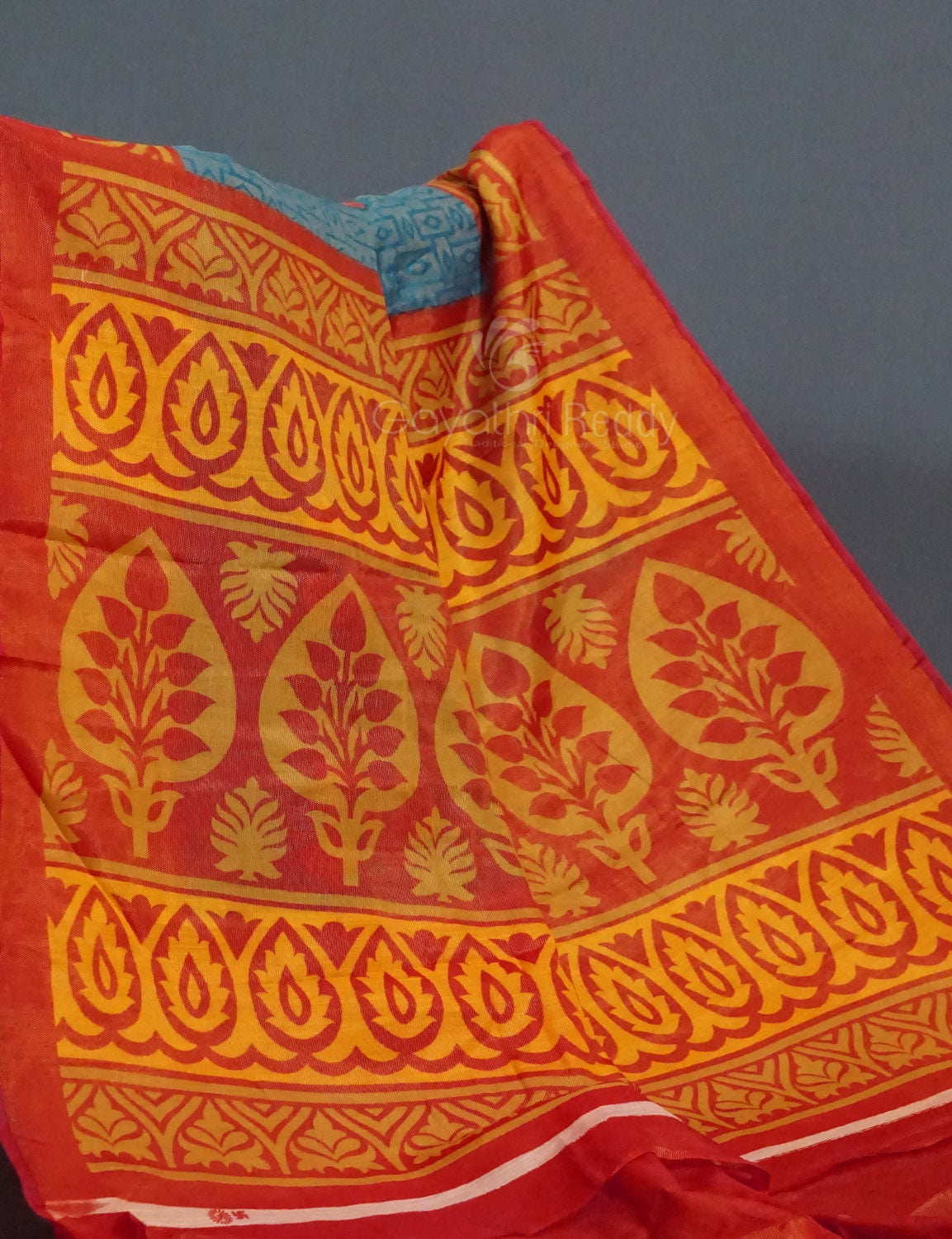Sea Blue Colour With Tomato Red Blouse Cotton Brasso Saree By Gayathri Reddy Designer Studio | Grocsy