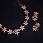 Tehzeeb Creations Baby Pink Colour Star Design Stone Studded Necklace With Earrings | Grocsy