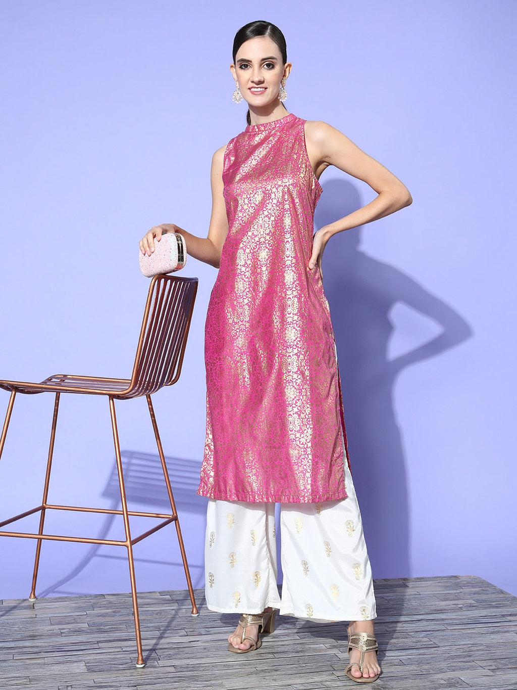 HERE&NOW Women Ethnic Motifs Polyester Hyper Texture Kurta Set | Grocsy