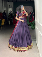 Lorenvalley Mauve Pure Rayon Embossed Design With Sequins Lace Border Lehenga Choli with Dupatta | Grocsy