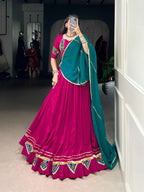 Lorenvalley Fashion Pink Pure Rayon Gamthi Work With Embossed Design And Lace Touch Up Lehenga Choli with Dupatta | Grocsy