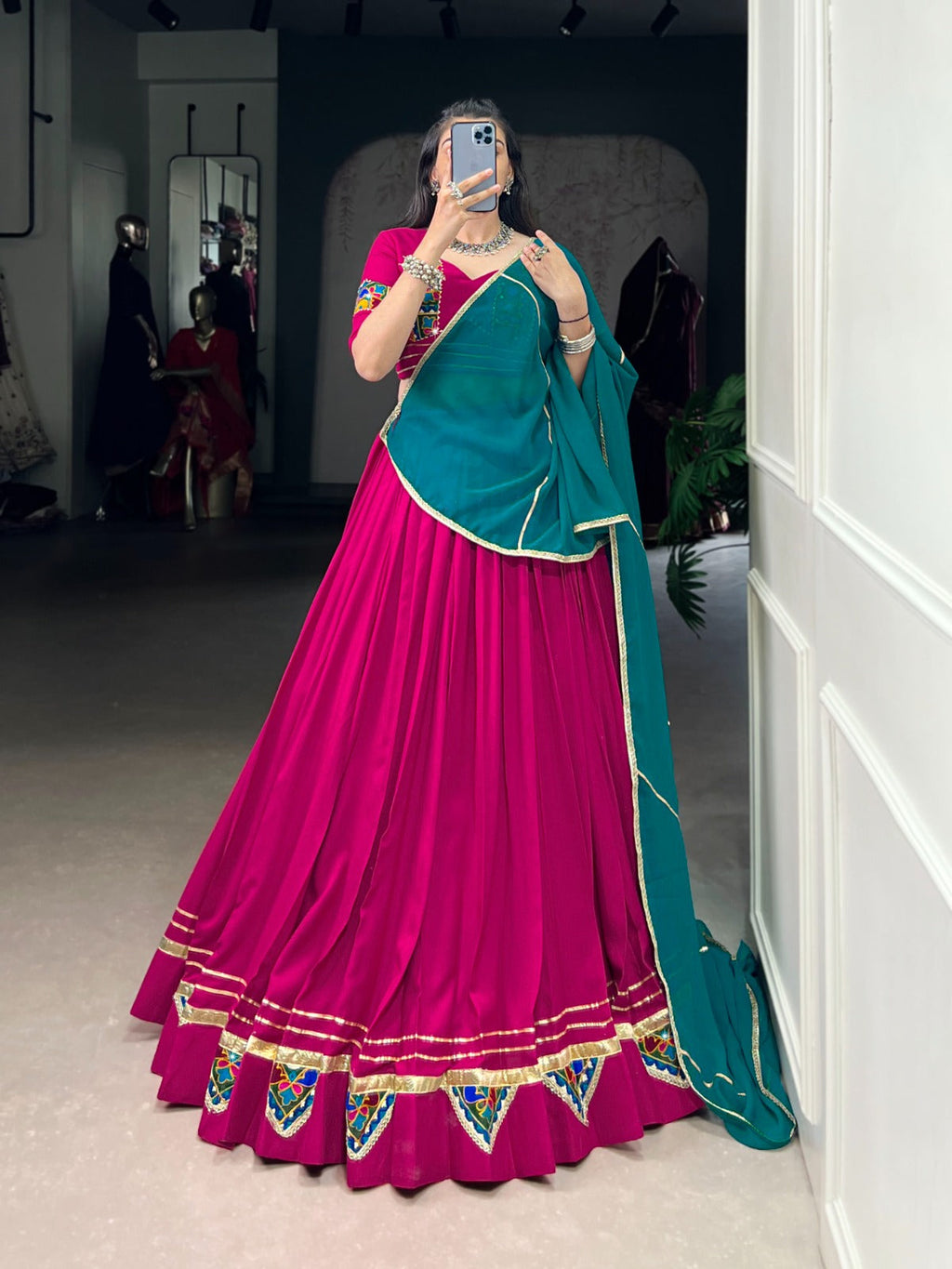 Lorenvalley Fashion Pink Pure Rayon Gamthi Work With Embossed Design And Lace Touch Up Lehenga Choli with Dupatta | Grocsy