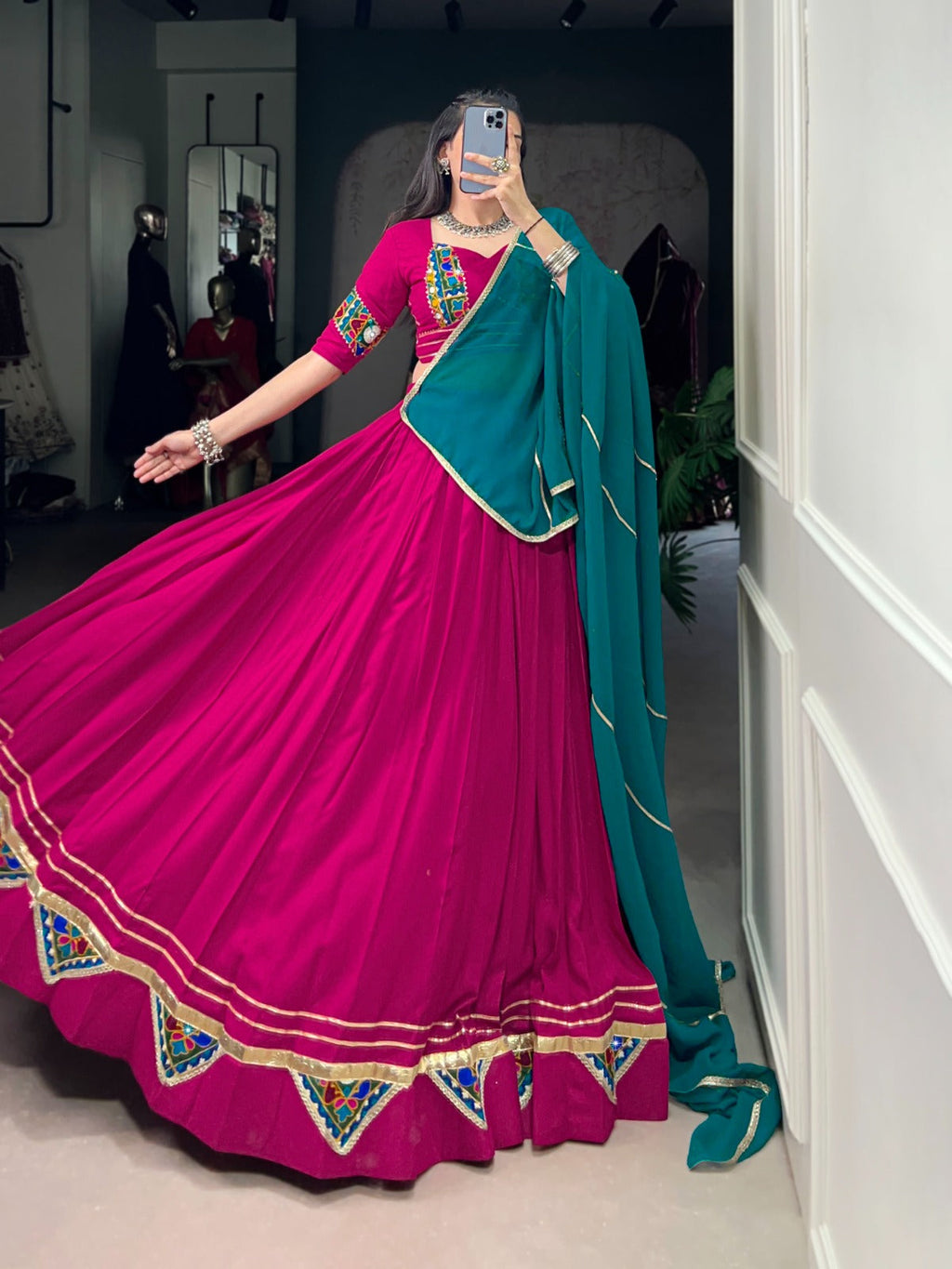 Lorenvalley Fashion Pink Pure Rayon Gamthi Work With Embossed Design And Lace Touch Up Lehenga Choli with Dupatta | Grocsy