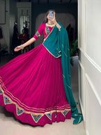 Lorenvalley Fashion Pink Pure Rayon Gamthi Work With Embossed Design And Lace Touch Up Lehenga Choli with Dupatta | Grocsy