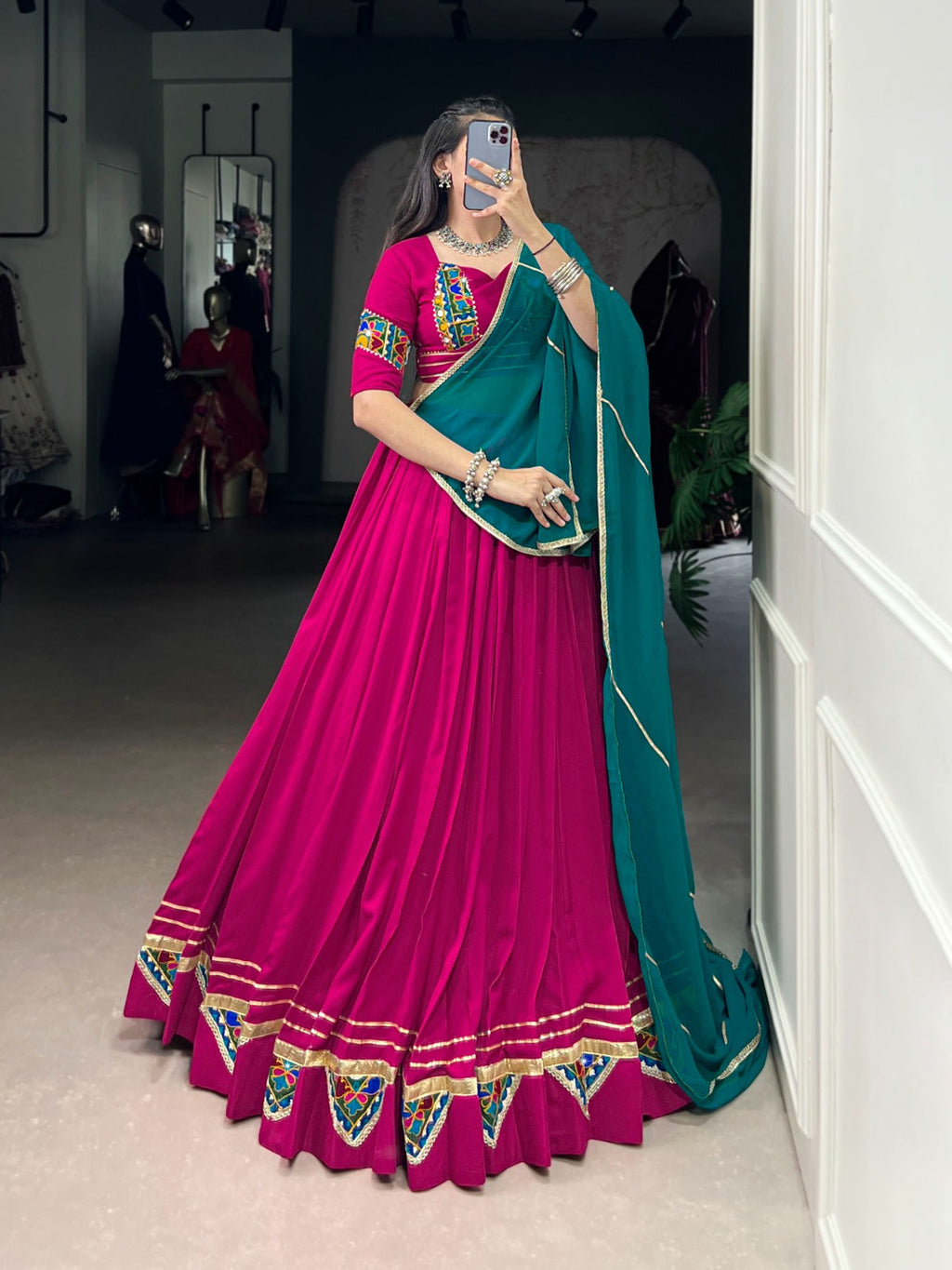 Lorenvalley Fashion Pink Pure Rayon Gamthi Work With Embossed Design And Lace Touch Up Lehenga Choli with Dupatta | Grocsy