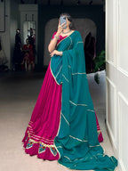Lorenvalley Fashion Pink Pure Rayon Gamthi Work With Embossed Design And Lace Touch Up Lehenga Choli with Dupatta | Grocsy