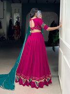 Lorenvalley Fashion Pink Pure Rayon Gamthi Work With Embossed Design And Lace Touch Up Lehenga Choli with Dupatta | Grocsy