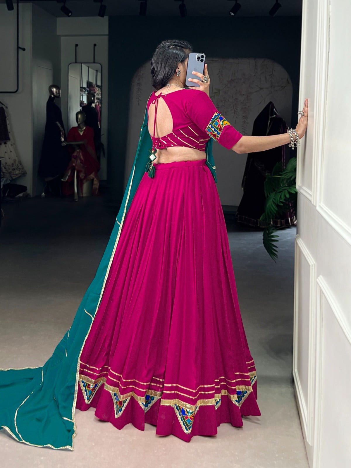 Lorenvalley Fashion Pink Pure Rayon Gamthi Work With Embossed Design And Lace Touch Up Lehenga Choli with Dupatta | Grocsy