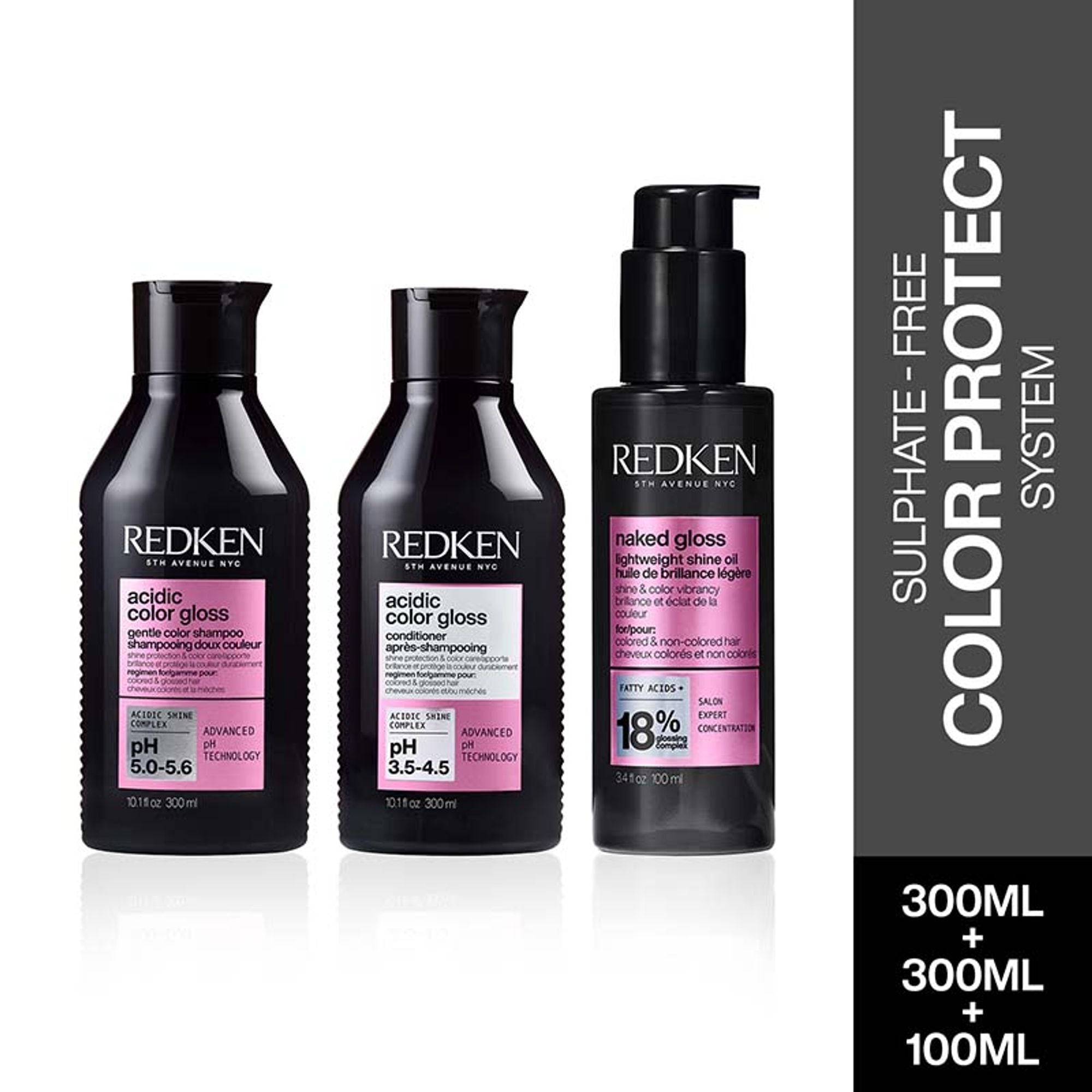 Redken Glossy Hair Combo-Acidic Colour Gloss Sulphate-Free Shampoo, Conditioner & Naked Gloss Serum | Grocsy