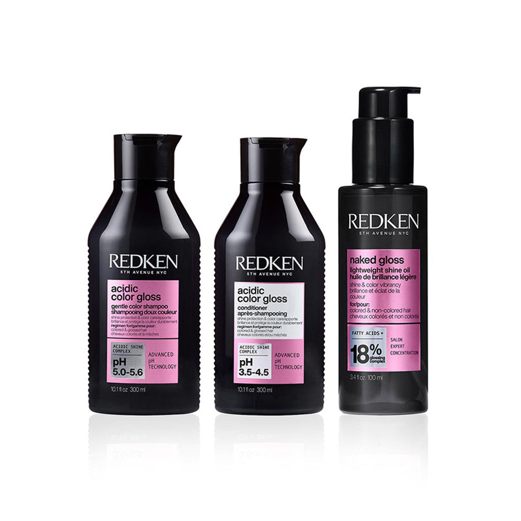 Redken Glossy Hair Combo-Acidic Colour Gloss Sulphate-Free Shampoo, Conditioner & Naked Gloss Serum | Grocsy