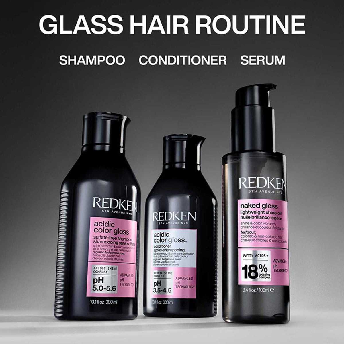 Redken Glossy Hair Combo-Acidic Colour Gloss Sulphate-Free Shampoo, Conditioner & Naked Gloss Serum | Grocsy