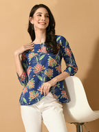 Myshka Women's Blue Printed Party Top | Grocsy