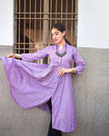Jompers Women Purple & Black Woven Design Jacquard A-Line Kurta | Grocsy