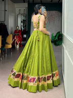 Lorenvalley Fashion Parrotgreen Cotton Enhanced With Zari Weaving, Embossed Design Work Lehenga Choli | Grocsy